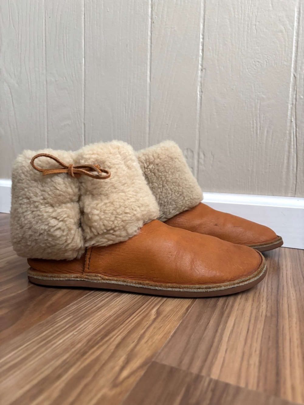 Genuine Leather Shearling Cuffed Lace Up Hard Sole Moccasins